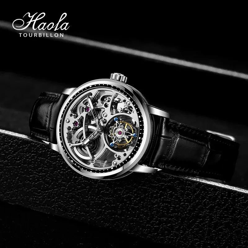 Haofa Genuine Automatic Tourbillon Mechanical Watch for Men - Sapphire Crystal, Hollow Design, Luxury Automatic Movement - Perfect for Business, Formal Events & Gift Giving