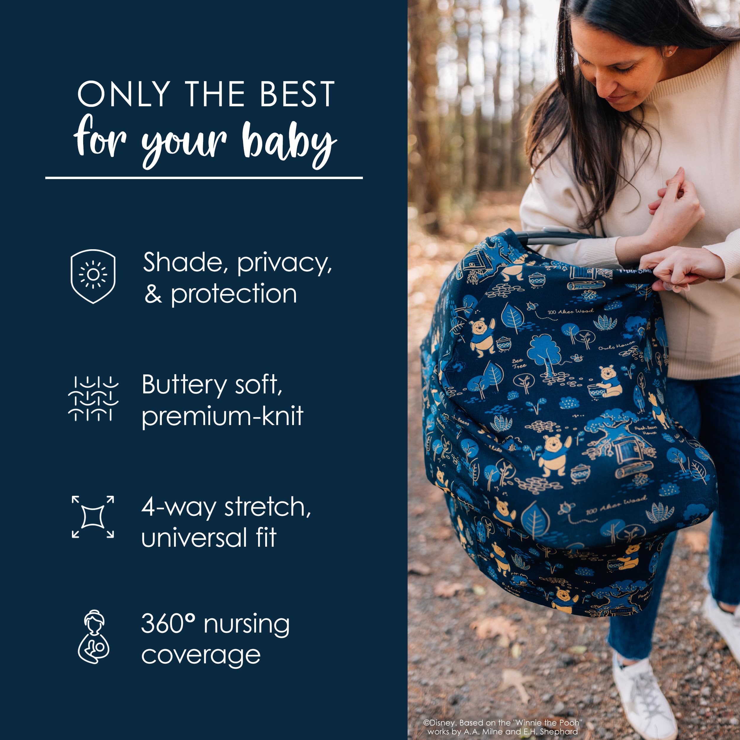 Milk Snob Original Disney Winnie The Pooh 5-in-1 Nursing Cover - Baby Car Seat Cover, Stroller Canopy, High Chair Cover, Shopping Cart Cover & Breastfeeding Privacy Cover | Newborn Essentials for Nursing Moms | Perfect for Travel, Shopping & Outdoor Activities