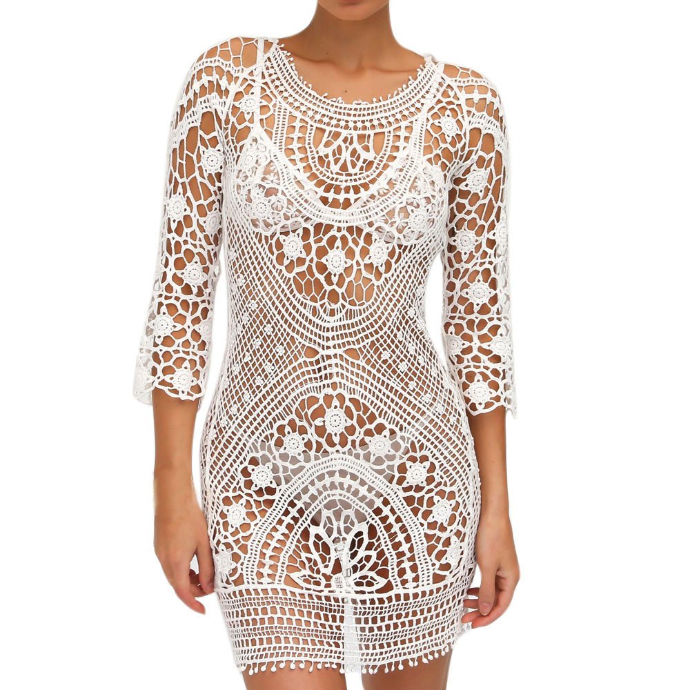 Sexy Underwire Swimsuit with Crochet Beach Cover Up Dress - Stylish Ladies Bathing Suit for Poolside Relaxation and Summer Getaways