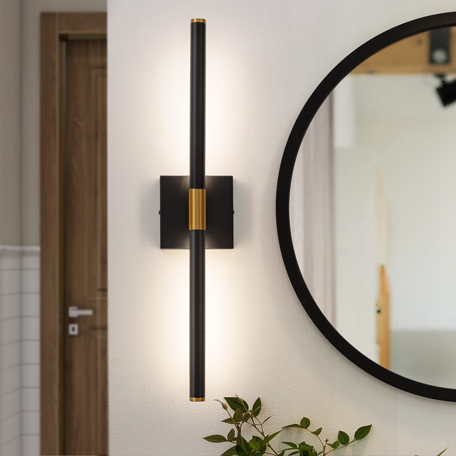 Faziyo 24 Inch Black Gold LED Bathroom Vanity Light - Dimmable Mirror Lighting Fixture, 4000K Modern Wall Sconce for Bathroom & Picture Lights for Paintings | Perfect for Home Decor, Makeup Vanity & Art Gallery Lighting