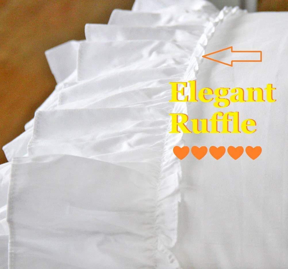 Queen's House White Ruffle Pillow Shams - Set of 2 Cotton Pillowcases for Bedroom Decor