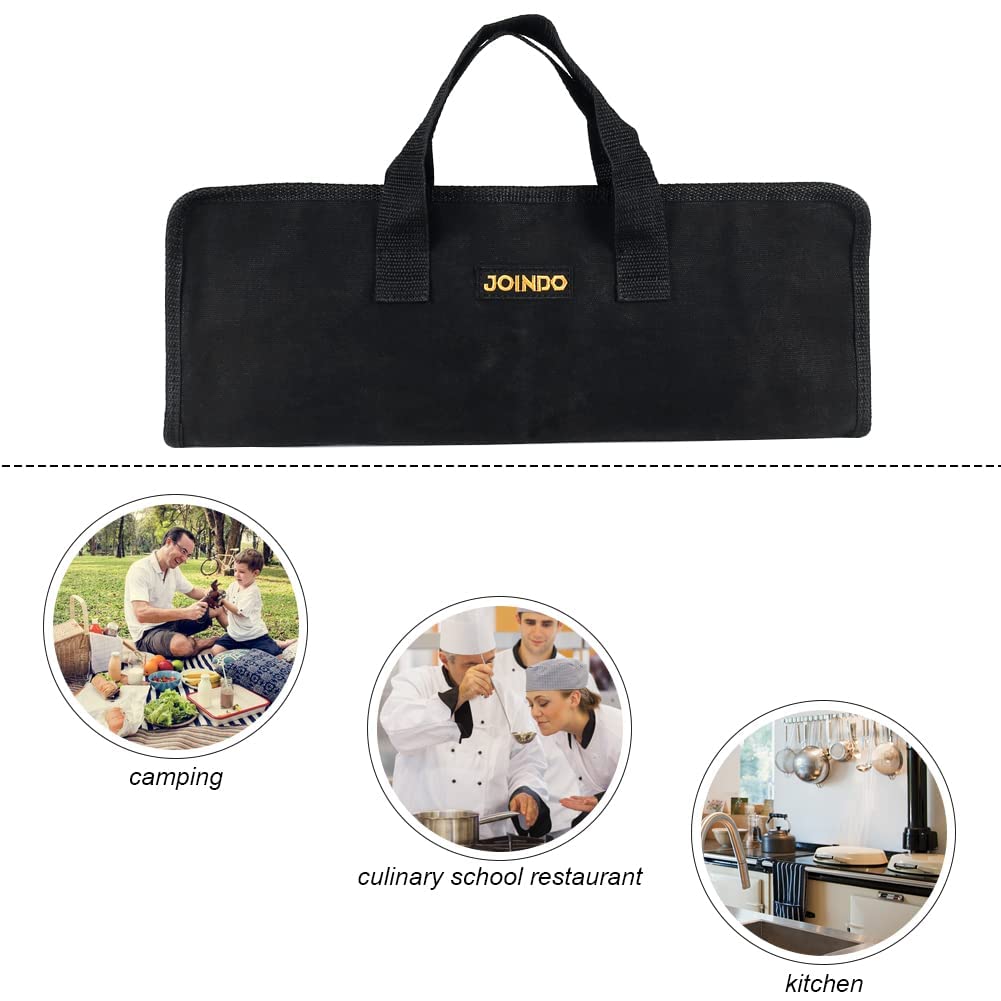Professional Chef Knife Roll Bag - Waxed Canvas Knife Storage with 5 Slots & Zipper Closure | Heavy Duty Knives Pouch Holder for Kitchen, Travel & Camping | Perfect for Chefs, Home Cooks & Outdoor Cooking