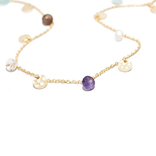 14K Gold Multistone Necklace for Women - Elegant Layered Pendant with Diamond & Gemstones - Perfect for Weddings, Parties & Everyday Wear