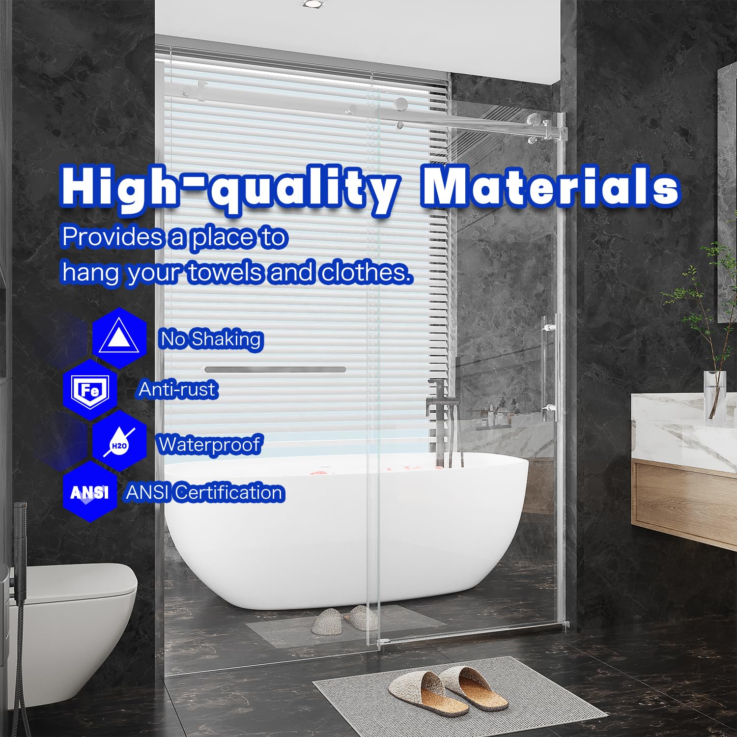 60-60.8 Inch Frameless Sliding Shower Door - 1/4