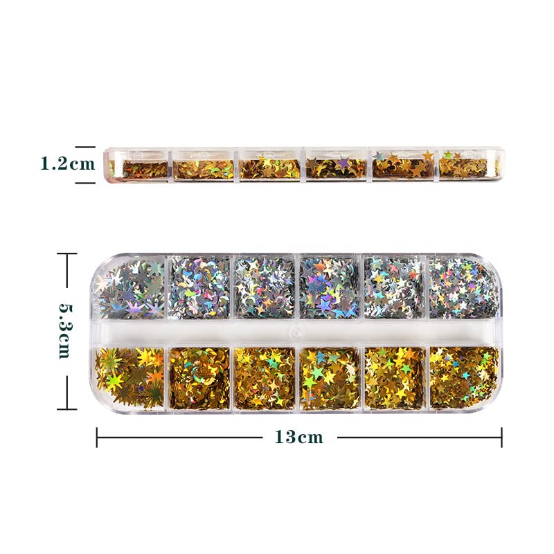 Holographic Nail Sequins Glitter Flakes Kit - Gold & Silver Laser Paillettes for Nail Art Decorations, Gel Polish Manicure - Perfect for DIY Nail Designs, Salon Use, and Party Glam Looks