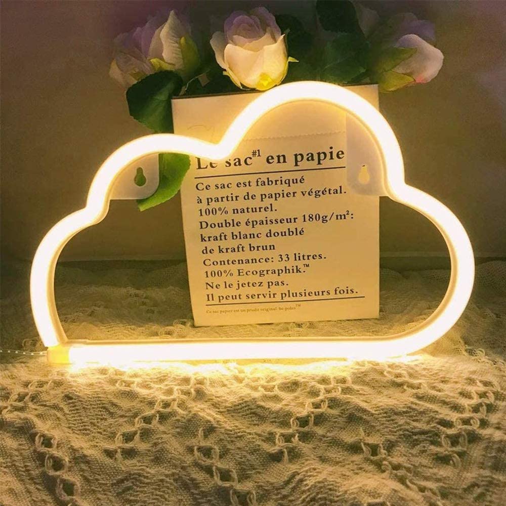 LYGZTing USB LED Neon Sign - Cloud Design Decorative Wall Light for Christmas, Birthday Party, Kids Room & Living Room | Battery-Free USB Charging Neon Art for Home Decor, Bar, Cafe, Wedding & Events
