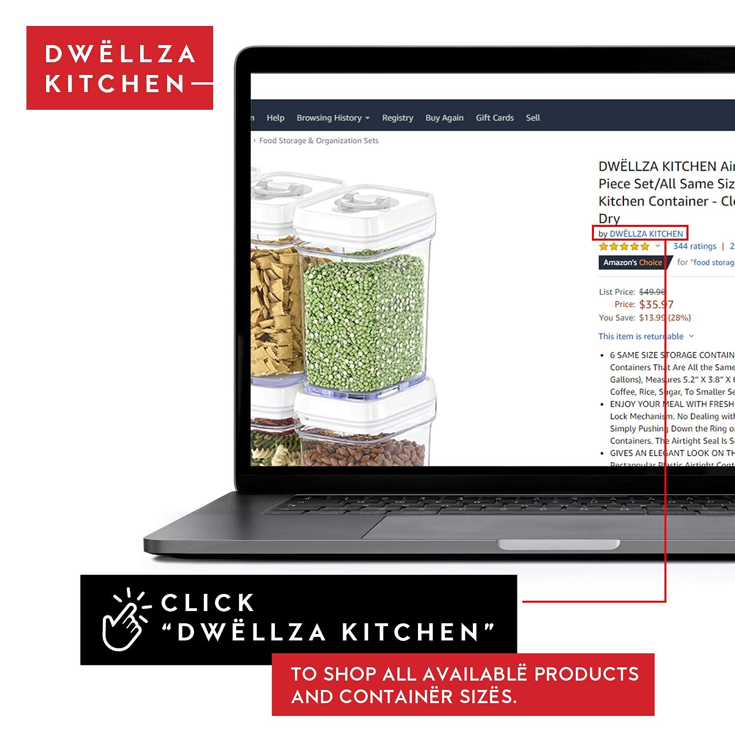 DWËLLZA 7-Piece Airtight Food Containers Set - BPA-Free for Pasta, Snacks & More - Perfect for Kitchen Pantry Storage