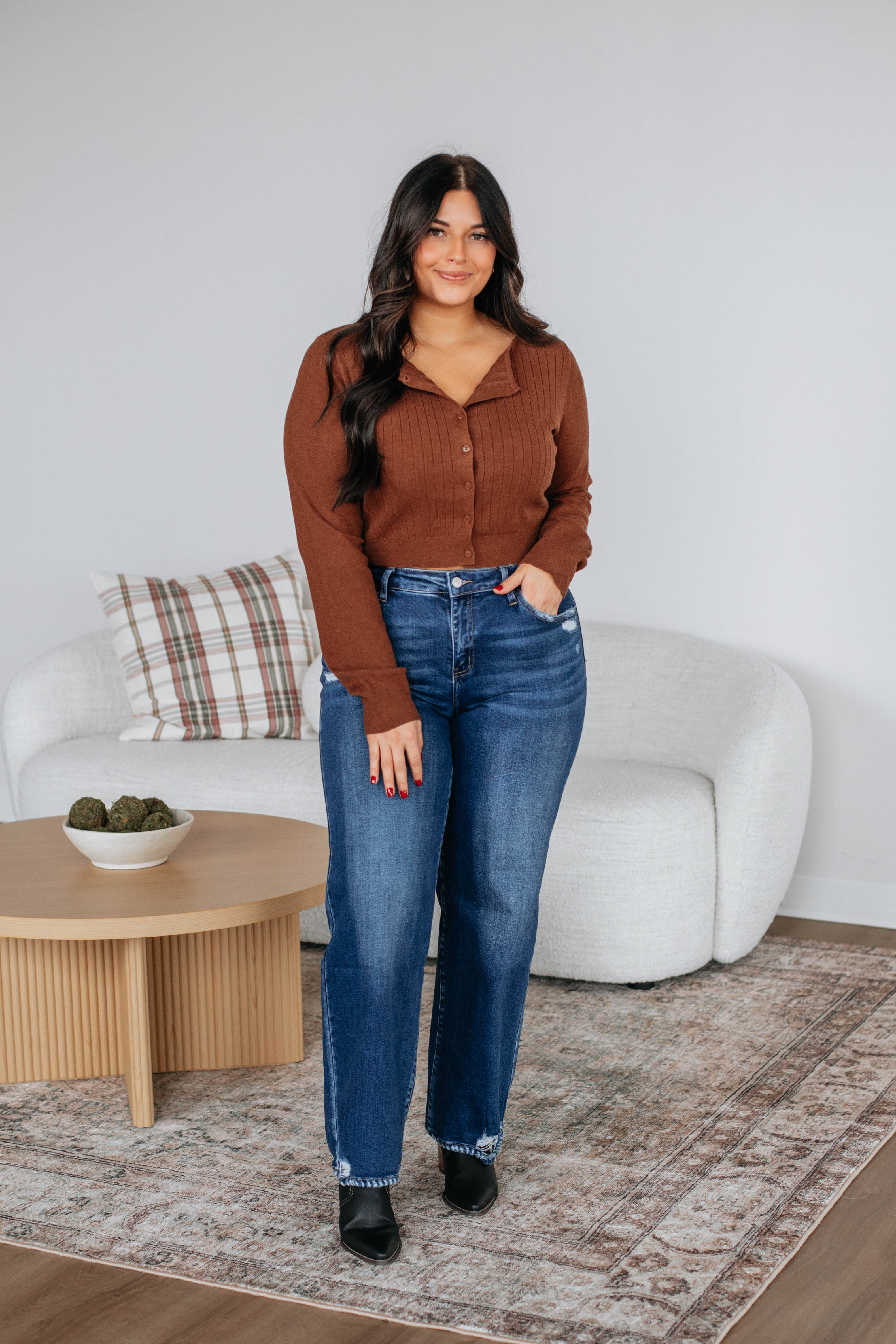 Duvall Ribbed Cardigan Women's Knit Sweater - Soft Chunky Cable Knit Open Front Cardigan in Chocolate Brown | Perfect for Fall, Winter & Cozy Home Wear