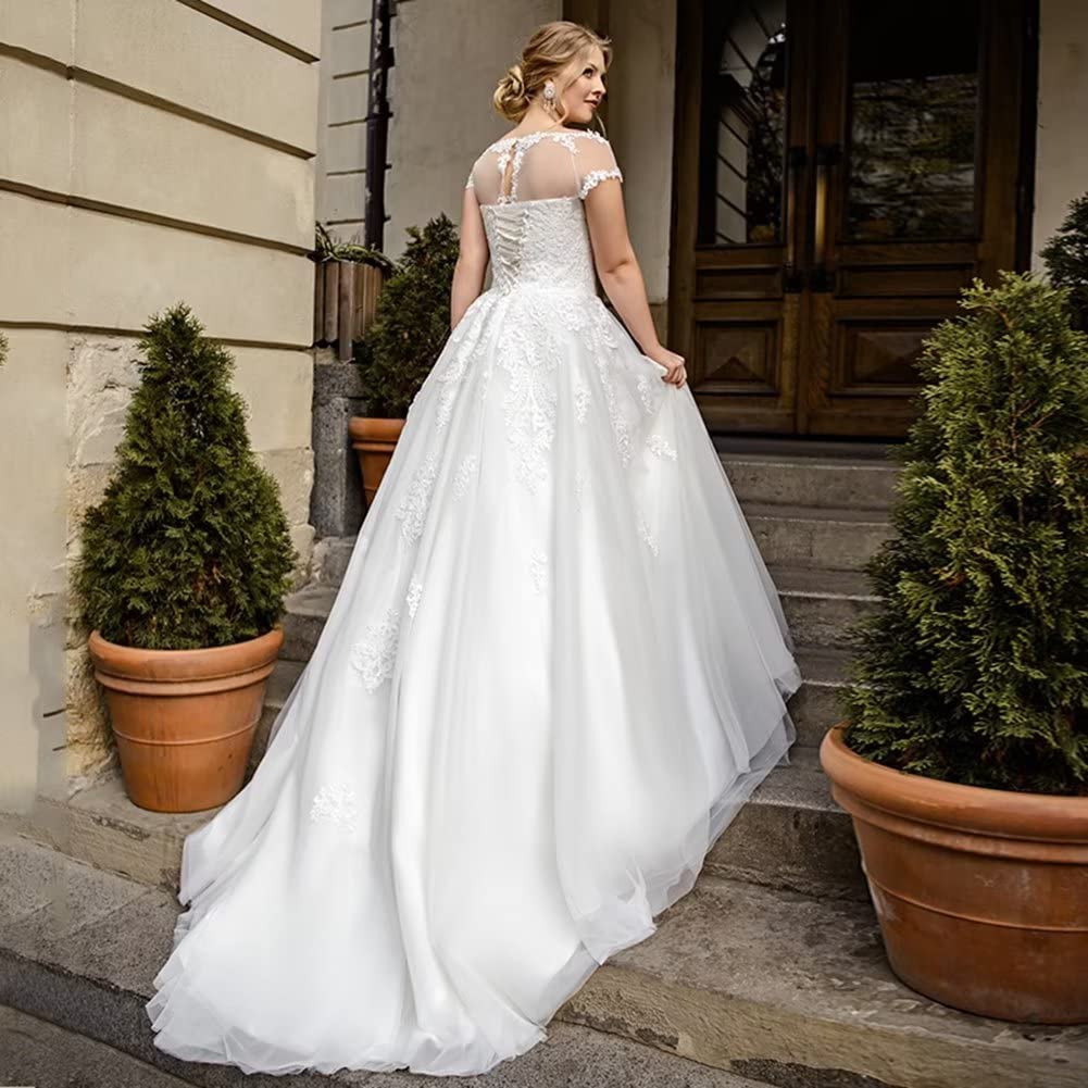 Elegant A-Line Scoop Neck Lace Wedding Dress with Sleeves - Bridal Gown for Bride - Perfect for Church, Beach and Outdoor Ceremonies