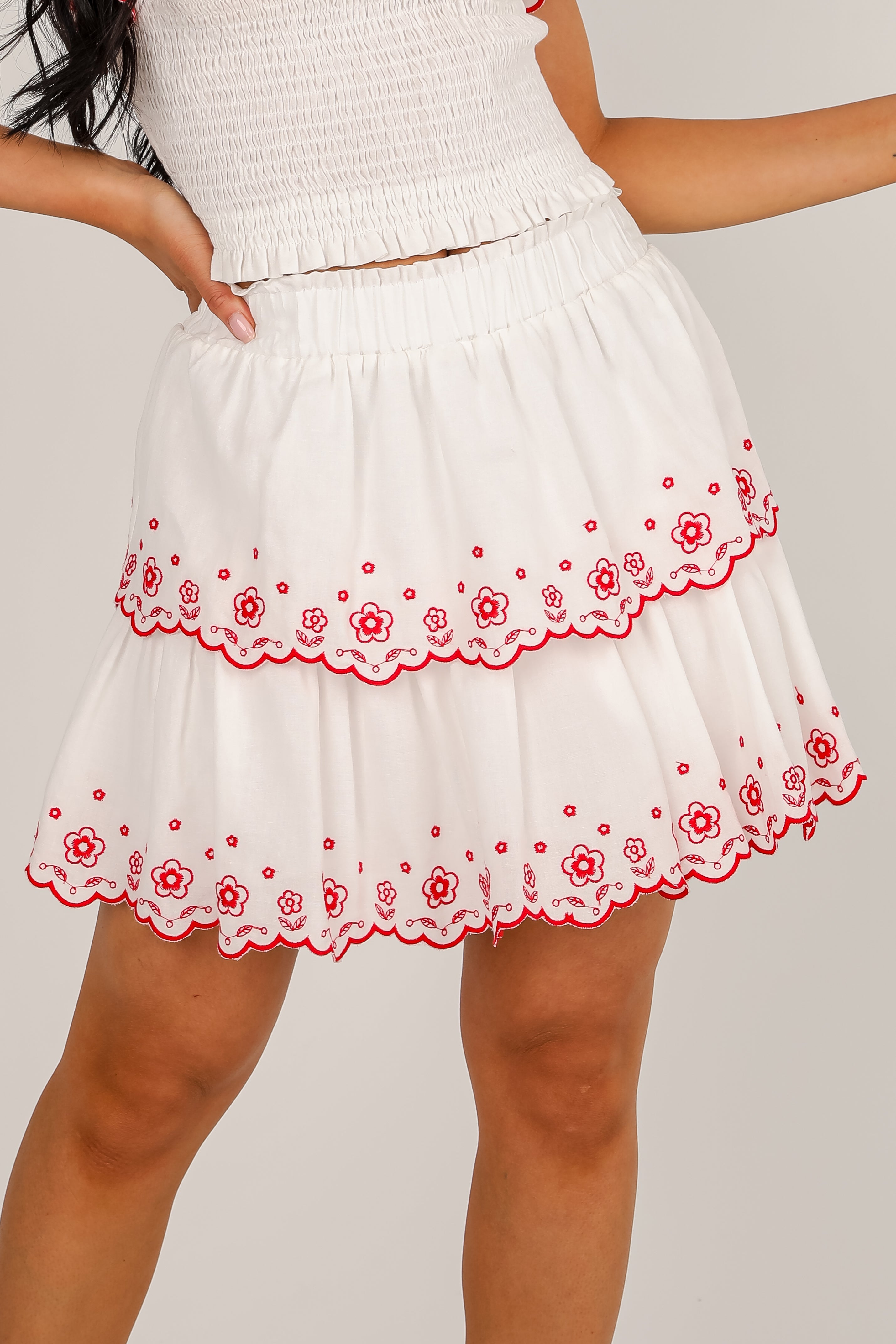 American Summer White Tiered Skort - Women's Fashion Skirt Shorts Combo for Casual Outings, Beach Trips & Summer Vacations