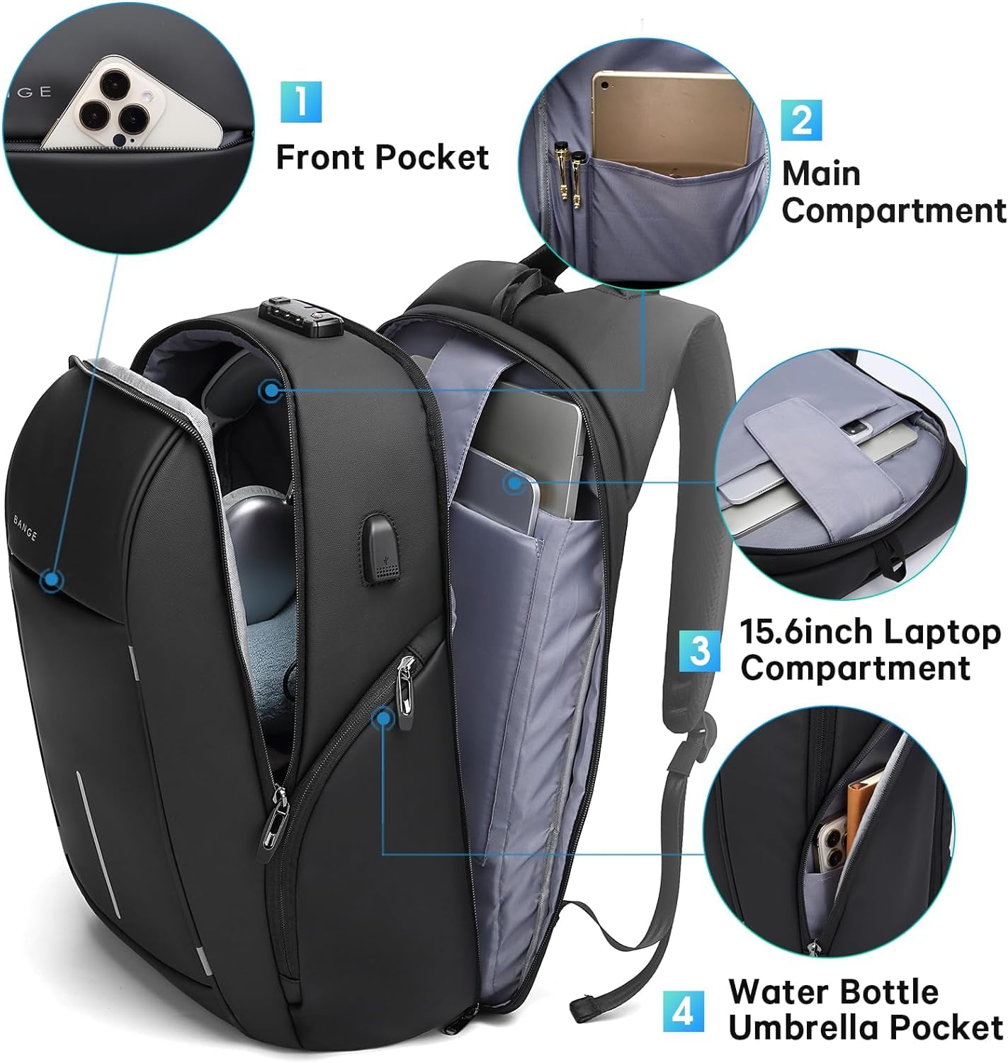 BANGE Minimalist Laptop Backpack with Anti-Theft Buckle, TSA-Approved for Air Travel, Lightweight Carry-On Backpack for Men & Women - Perfect for Work, School & Travel