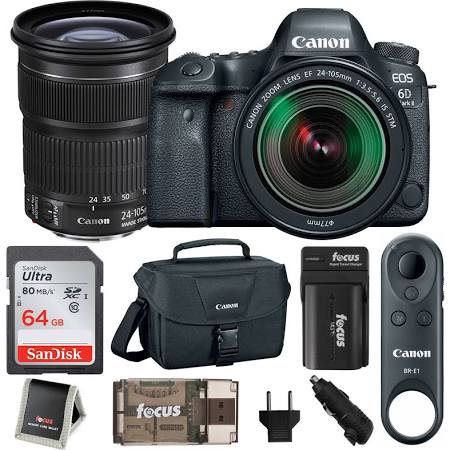 Canon EOS 6D Mark II DSLR Camera with 24-105mm STM Lens Kit - Includes Camera Case, Extra Battery & Wireless Remote (BR-E1) - Perfect for Professional Photography, Travel & Vlogging