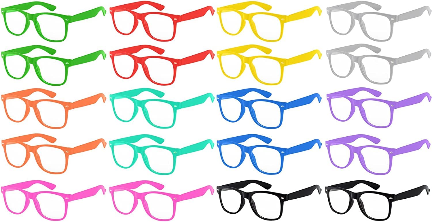 20 Pack Bulk Kids Nerd Glasses - UV Protected Clear Lens Non-Prescription Fake Eyewear for Toddlers & Children | Perfect for Halloween Costumes, School Plays, Dress-Up Parties & Themed Events
