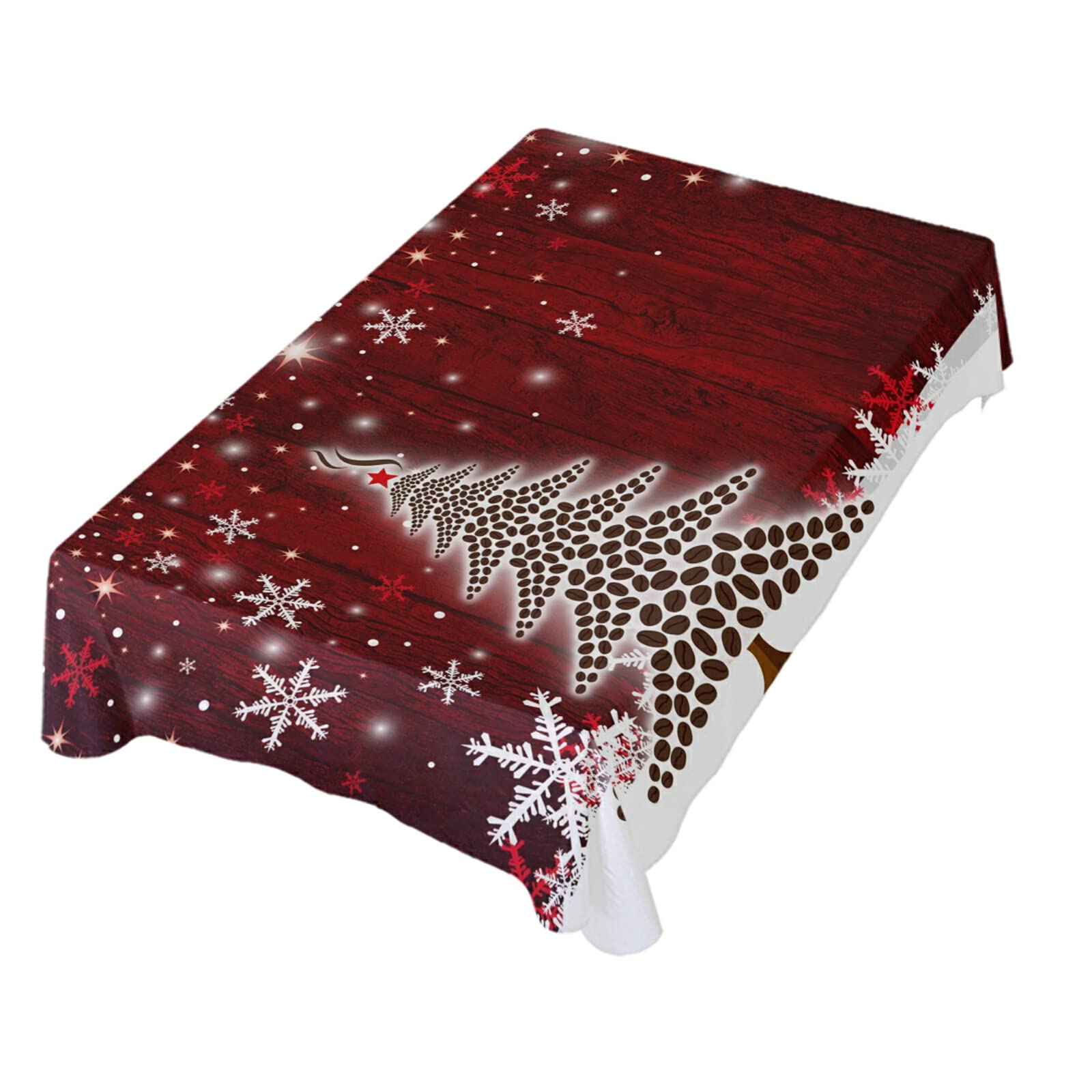 Premium Christmas Party Tablecloth - 54 Inch Square Coffee Bean Wood Grain Snowflake Design Polyester Table Cover for Holiday Dinner Decorations | Perfect for Christmas Parties, Family Gatherings & Festive Dining Tables