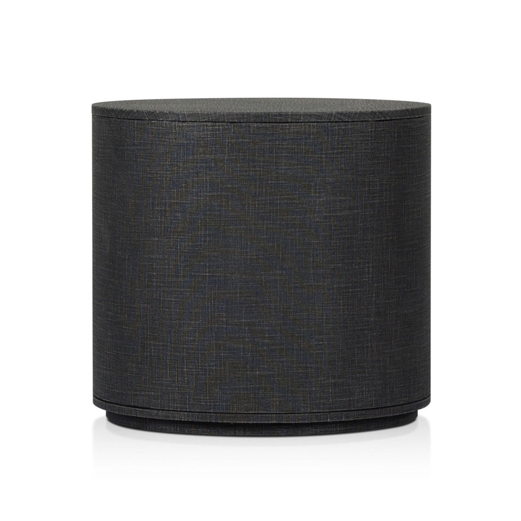 Amelia Oval Nightstand - Black Linen Finish Bedside Table for Bedroom, Modern Night Stand with Storage Shelf - Perfect for Small Spaces, Apartments & Guest Rooms