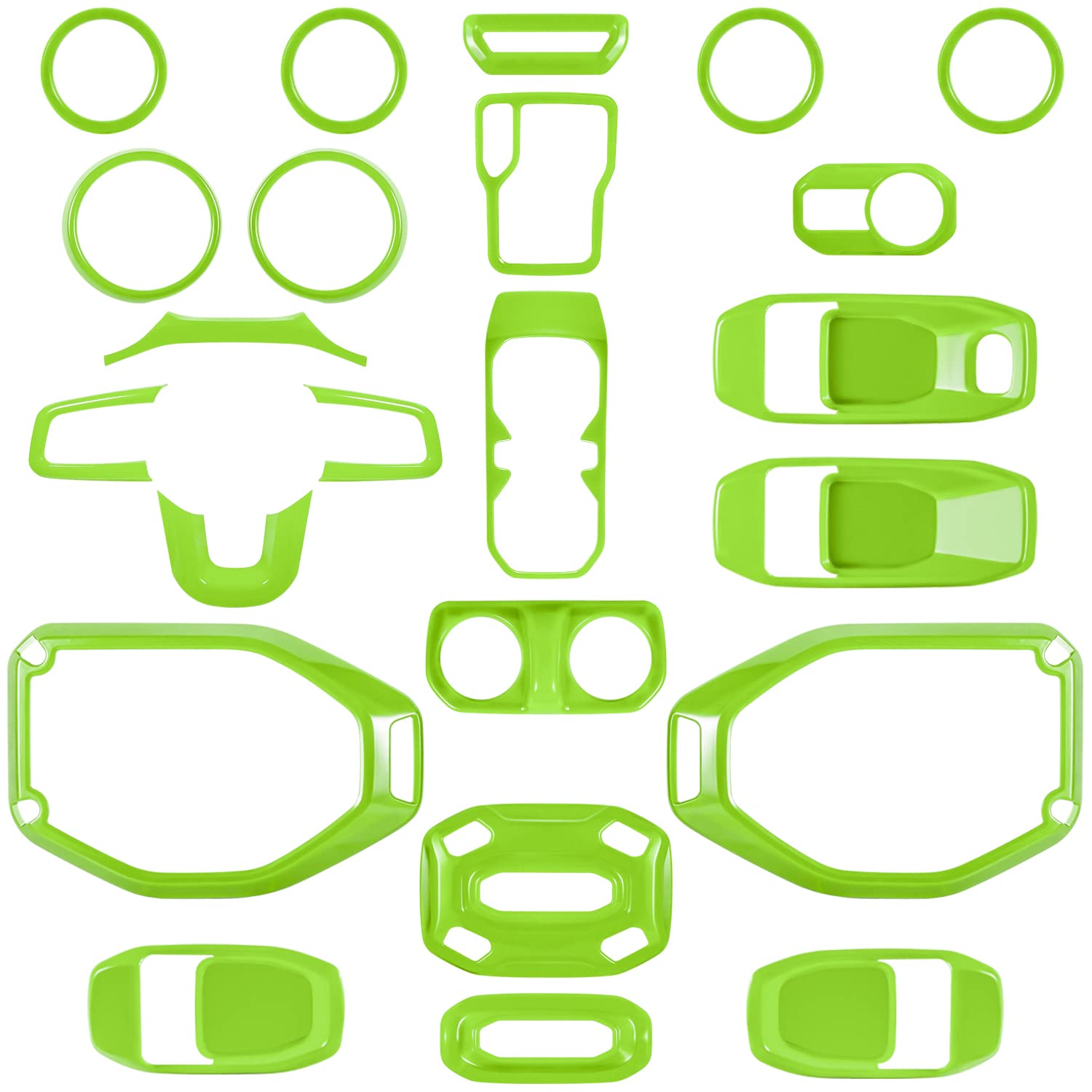 23PCS Full Interior Trim Kit for Jeep Wrangler JL JLU & Gladiator JT (2018-2023) - Steering Wheel, Door Handles, AC Vents, Cup Holders, Reading Light & Gear Cover in Green | Premium Car Accessories for Enhanced Style & Protection