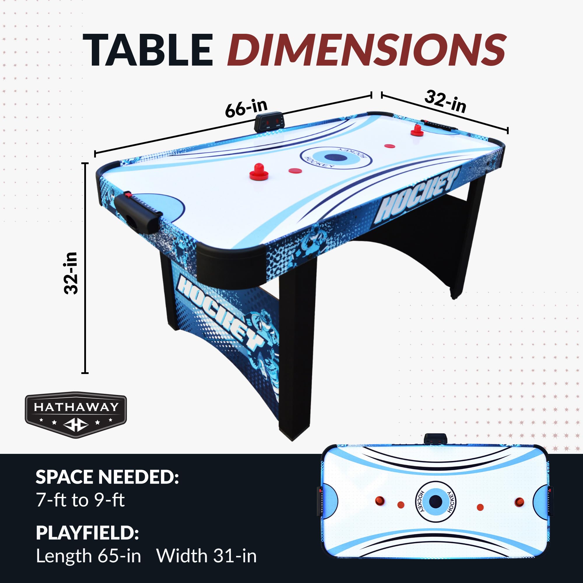 Hathaway Enforcer 5.5 Ft Air Hockey Table with LED Scoring & High-Output Blower - Blue & White Finish for Family Game Room, Arcade, Basement or Man Cave - Includes Strikers, Pucks & Manual Backup System