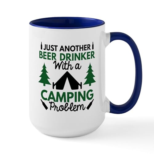 White/Navy Inside - Beer Drinker Camping Large Mug