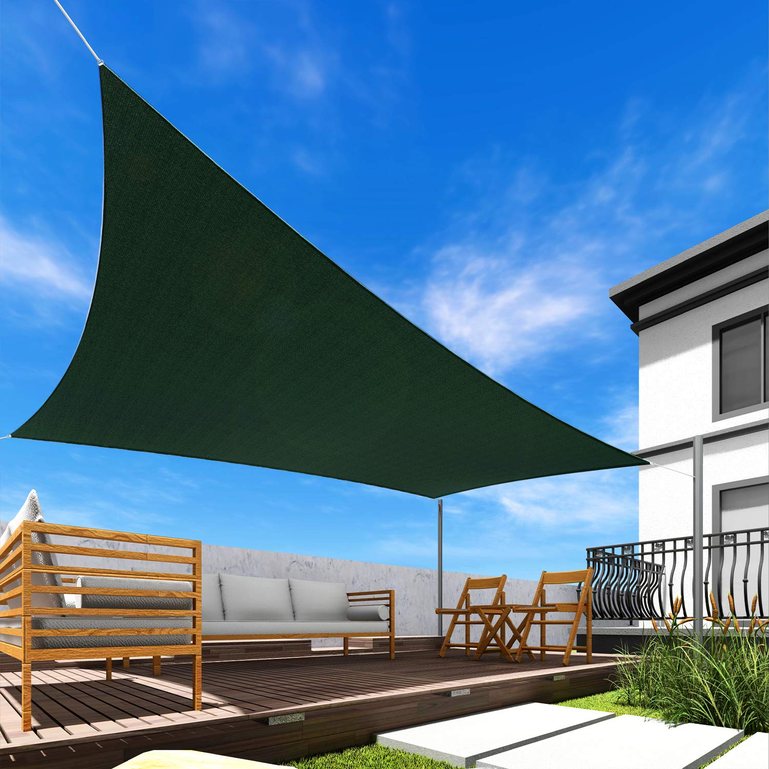 15' x 15' UV Block Sun Shade Sail Canopy - Green Square Fabric for Patio, Garden & Pool | Customizable Outdoor Shade Solution | Perfect for Backyard, Deck and Beach Protection