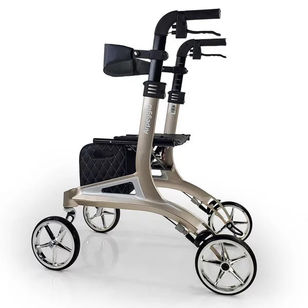 Arpreggio Rollator Walker with Seat - Champagne Gold Mobility Aid for Seniors & Adults - Lightweight Foldable Rollator for Indoor & Outdoor Use