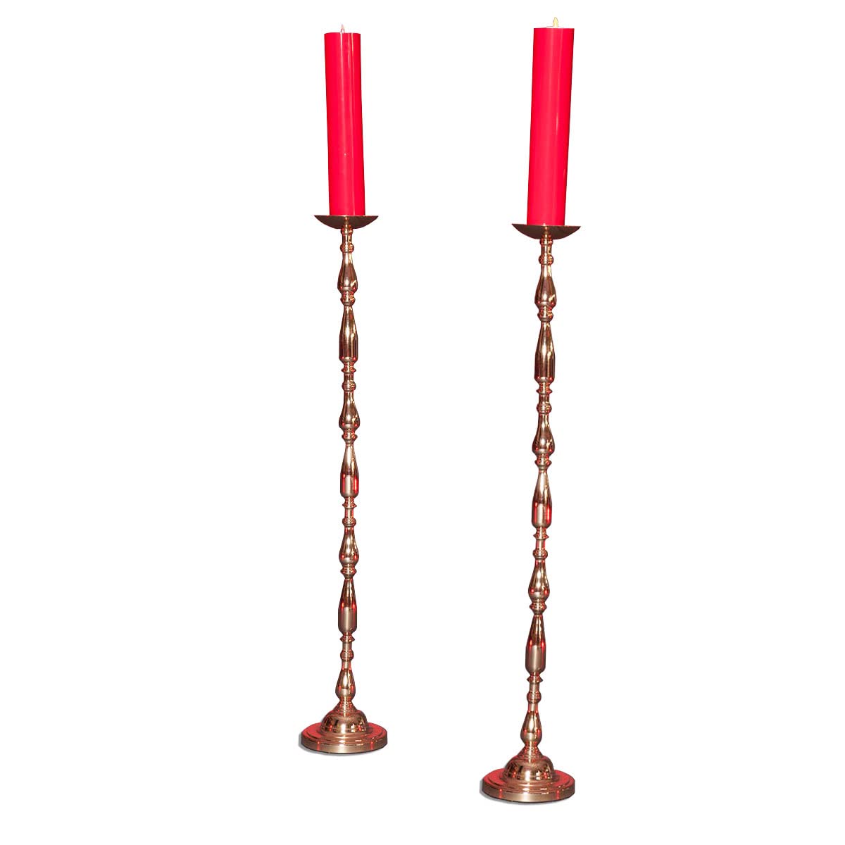 Elegant Tall Brass Candlesticks with Faux Candles Set of 2 - Vintage Wedding Centerpiece Decor for Dining Table, Fireplace Mantel & Home Décor