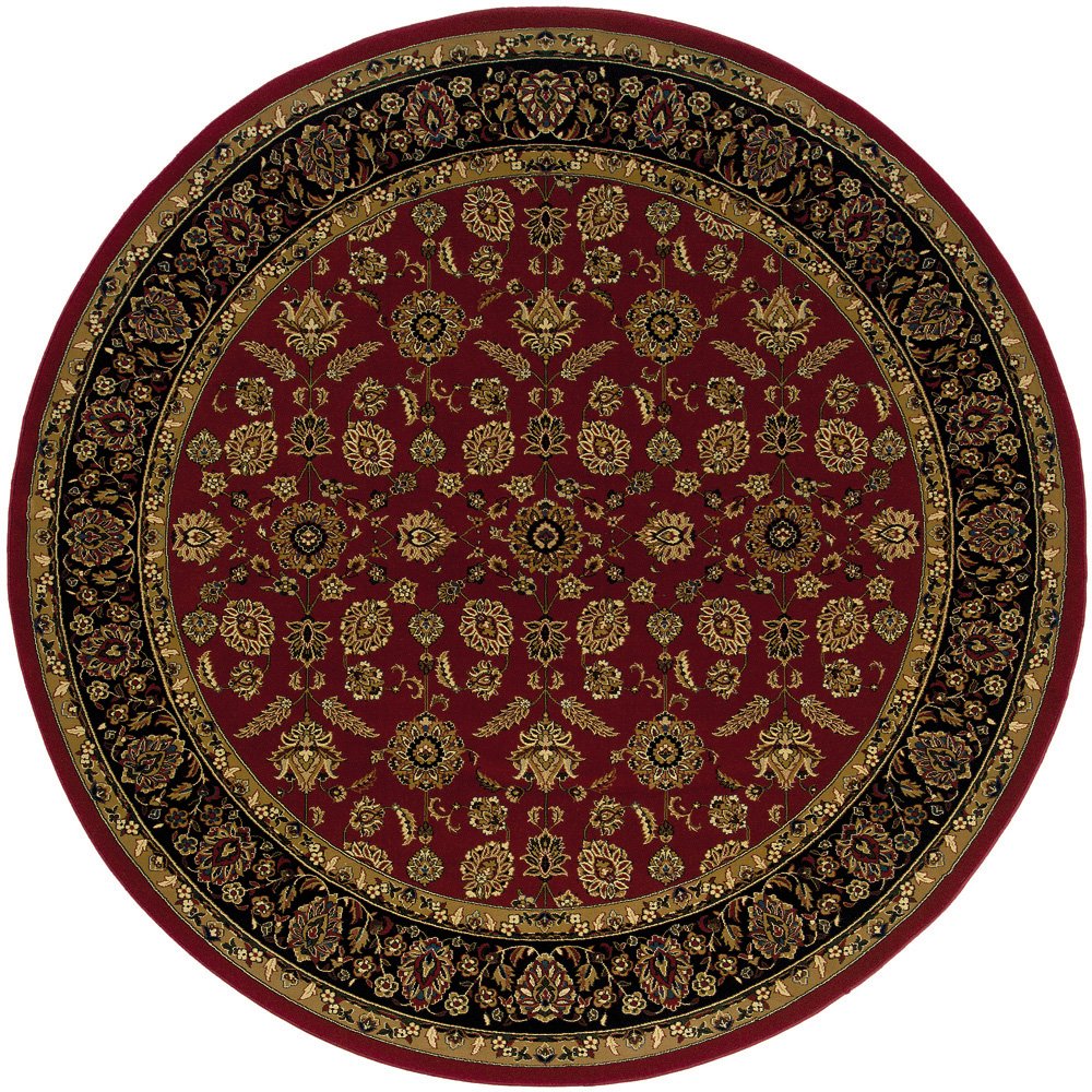 Moretti Wesley 8' x 8' Round Traditional Area Rug with Red Floral Scroll Design - Perfect for Living Room, Bedroom or Dining Room Decor