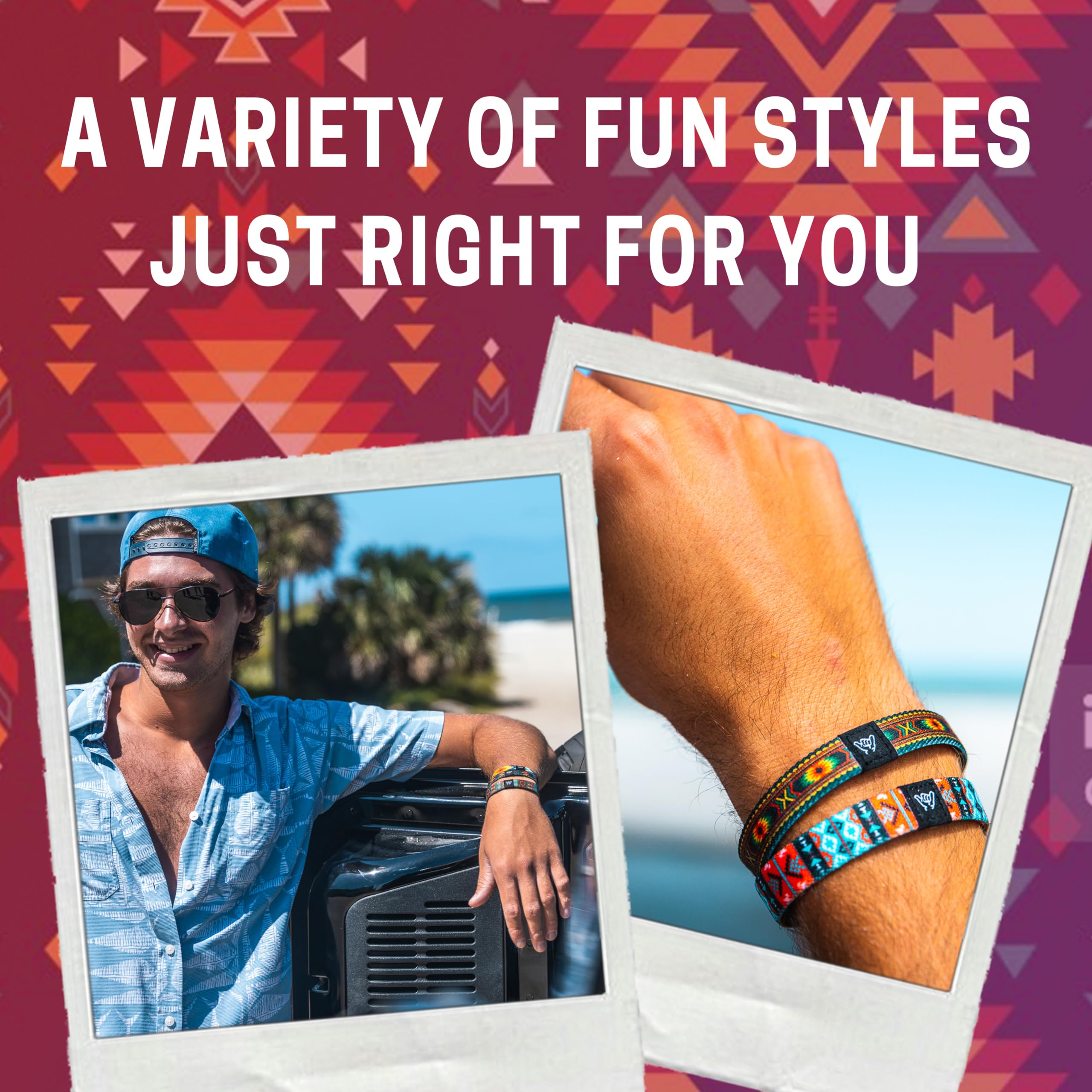 Hang Loose Bands - Southwestern Style Wrap Bracelet for Men, Women & Teens - Comfortable Summer Wristband - Boho Reversible Friendship Bracelet - Perfect for Music Festivals, Beach Vacations & Everyday Boho Fashion