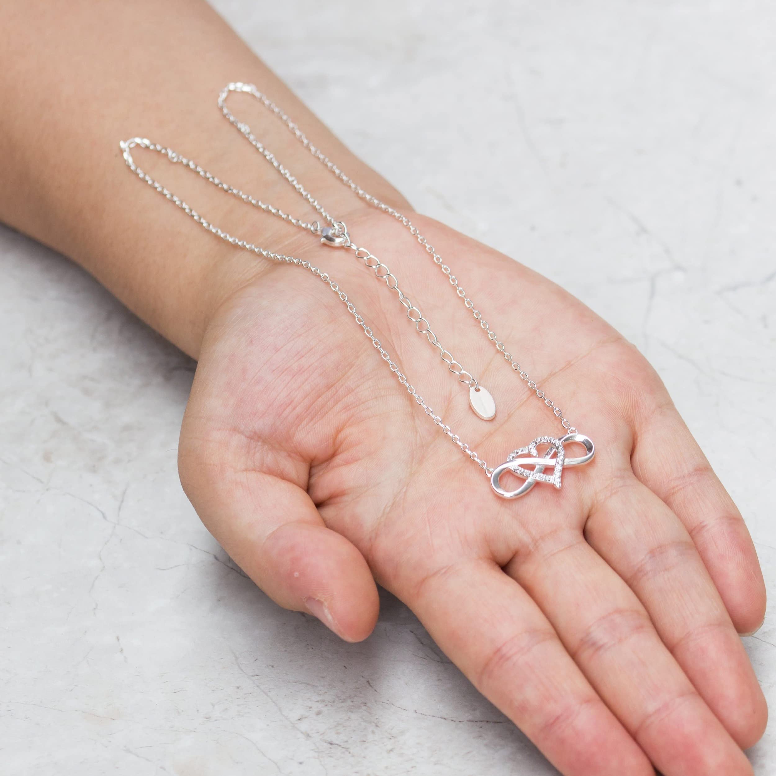 Silver Plated Infinity Heart Necklace with Zirconia Crystals - Romantic Gift for Her