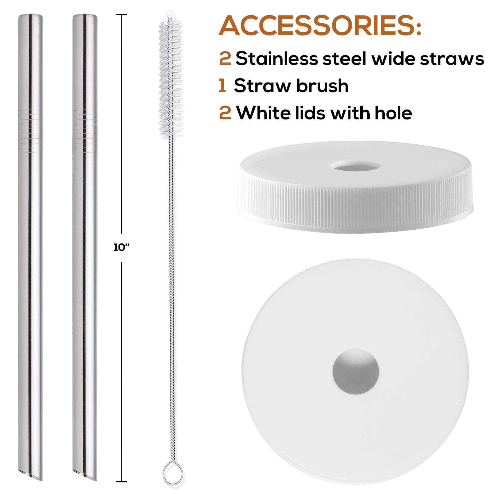 8 Pack 16oz Glass Juice Bottles with 2 Straws & 2 Lids - Reusable Mason Jars with Airtight Black Lids for Juice, Smoothies, Bubble Tea, Kombucha - Perfect for Travel, Gym, Office & Home Use