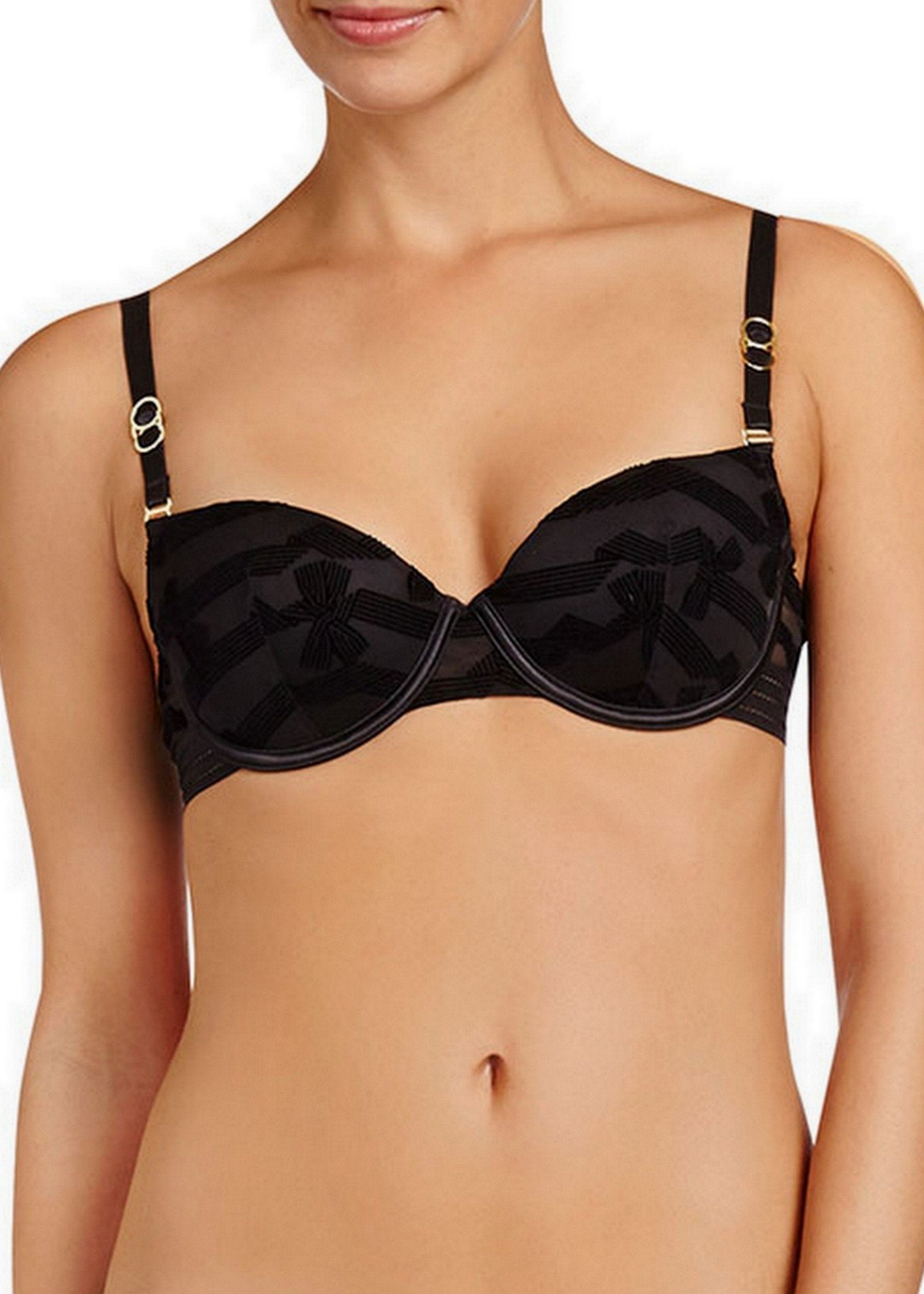 Fleur Dancing Black Contour Balconette Bra - Sexy Lace Underwire Push Up Bra for Women, Perfect for Date Night & Special Occasions