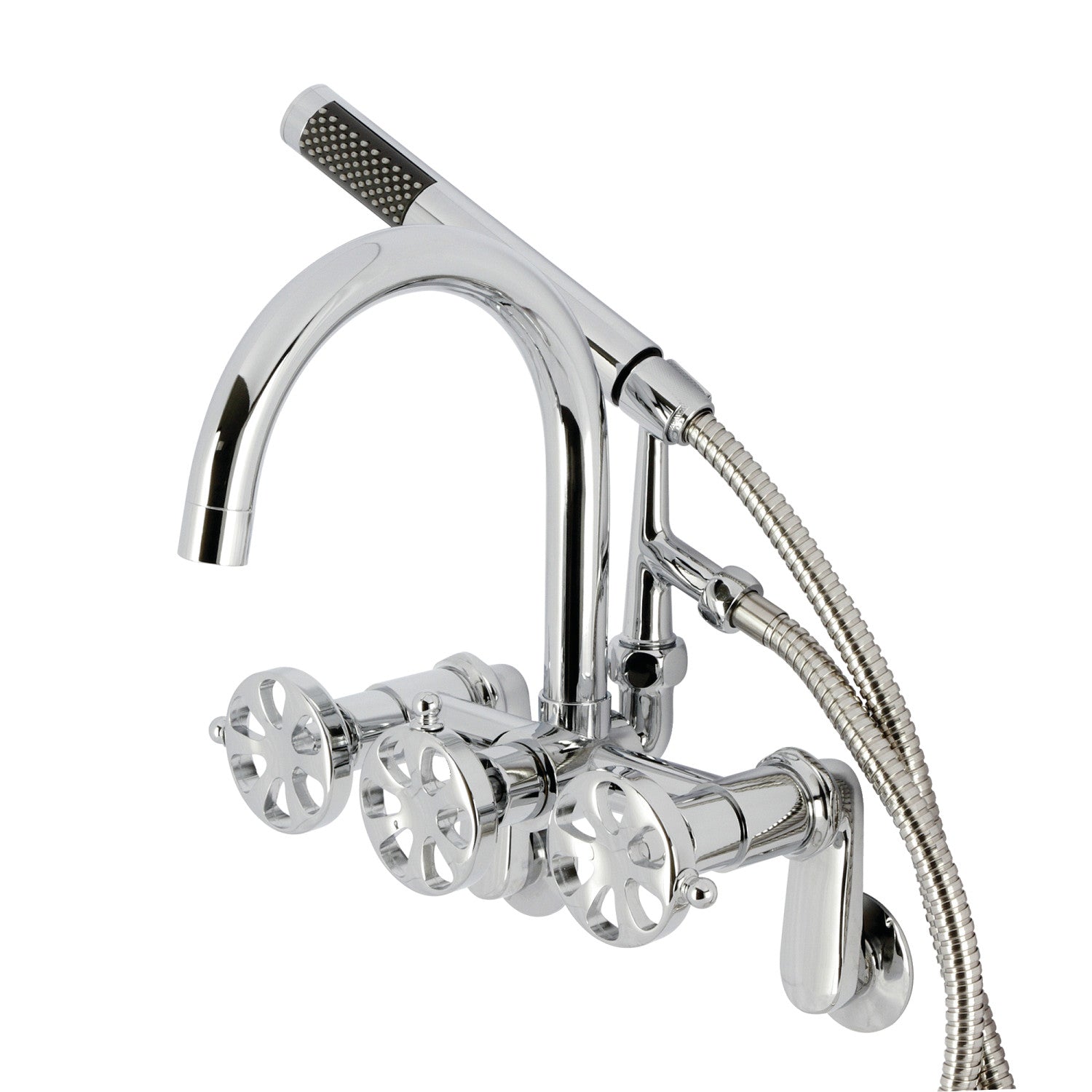 Belknap AE8151RX 3-Handle 2-Hole Wall Mount Clawfoot Bathtub Faucet with Hand Shower, Polished Chrome - Vintage Style Tub Fixture for Bathroom Remodel & Luxury Spa Experience