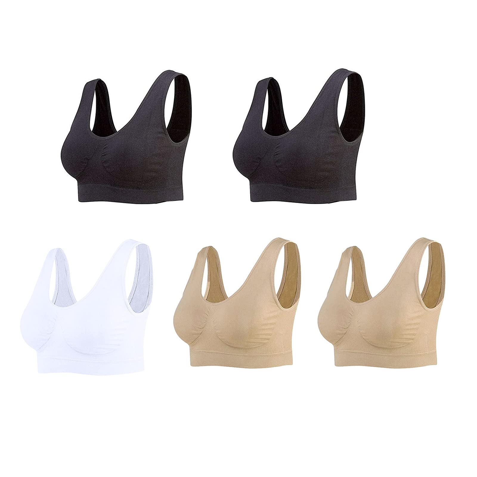 5-Pack Women's Sports Bras - Wireless Comfort Gym Bra, Full Coverage Breathable Bralette for Running, Yoga & Workout - Plus Size Activewear for High-Impact Exercise & Daily Wear