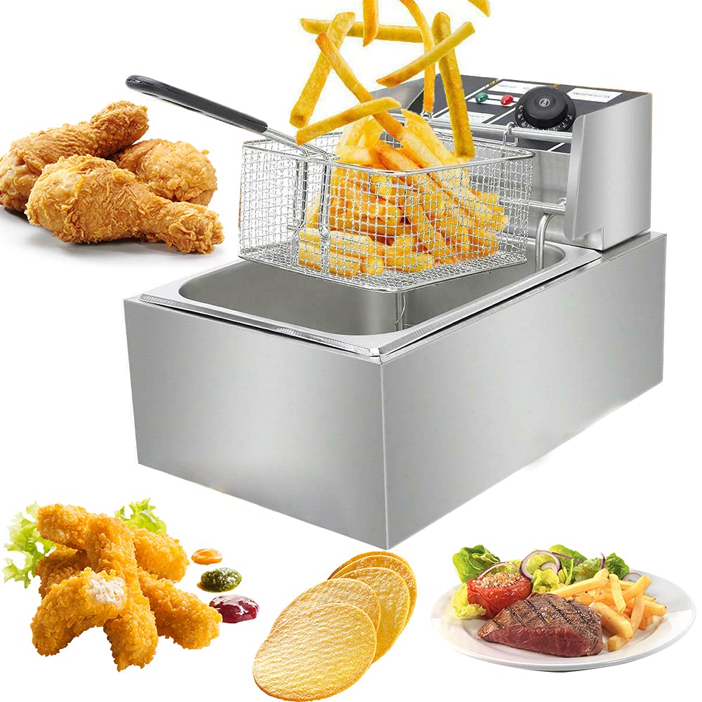 Commercial Electric Deep Fryer - Stainless Steel Kitchen Fryer Machine with Basket & Lid - Perfect for Turkey, French Fries, Donuts & More - Ideal for Restaurants, Food Trucks & Home Kitchens (1 Tank)