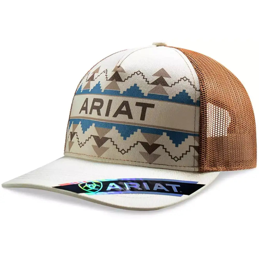Ariat Southwest Pattern Khaki Women's Trucker Hat - Stylish Western Cap for Outdoor Adventures, Rodeo & Country Fashion