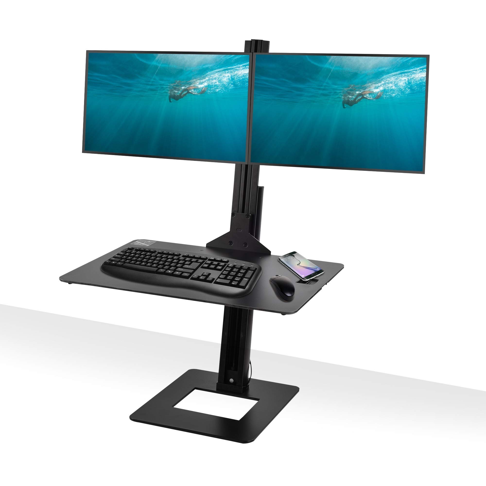 SIIG Dual Monitor Adjustable Motorized Stand with Laptop Tray - Supports 17