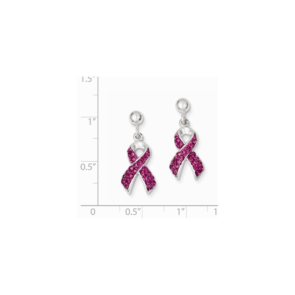 Sterling Silver Stellux Crystal Pink Awareness Ribbon Earrings for Women - Breast Cancer Support Jewelry Gift for Survivors, Fundraisers & Awareness Events