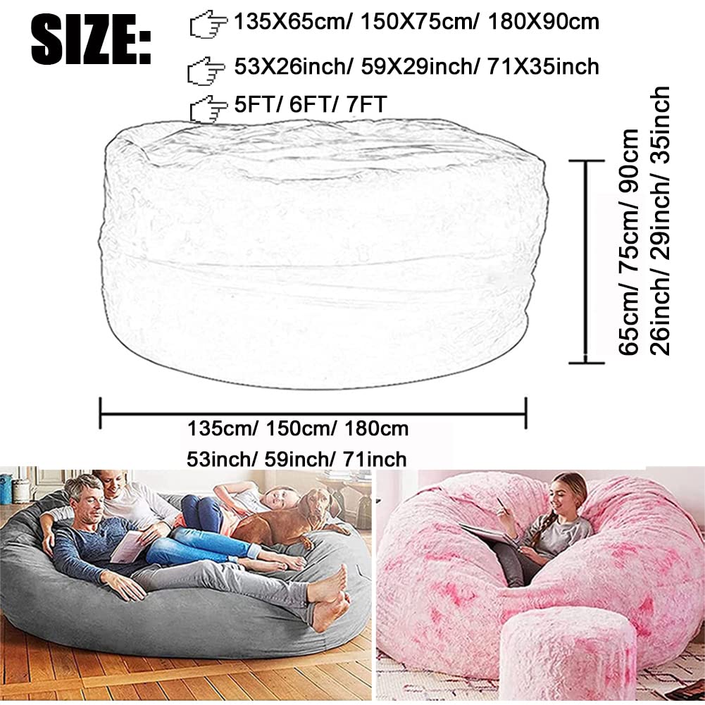 Large Microsuede Bean Bag Chair Cover - Plush Toy Storage Bag & Sofa Bed with Foam Filling, Breathable & Comfortable for Adults - Perfect for Living Rooms, Game Rooms & Dorm Decor