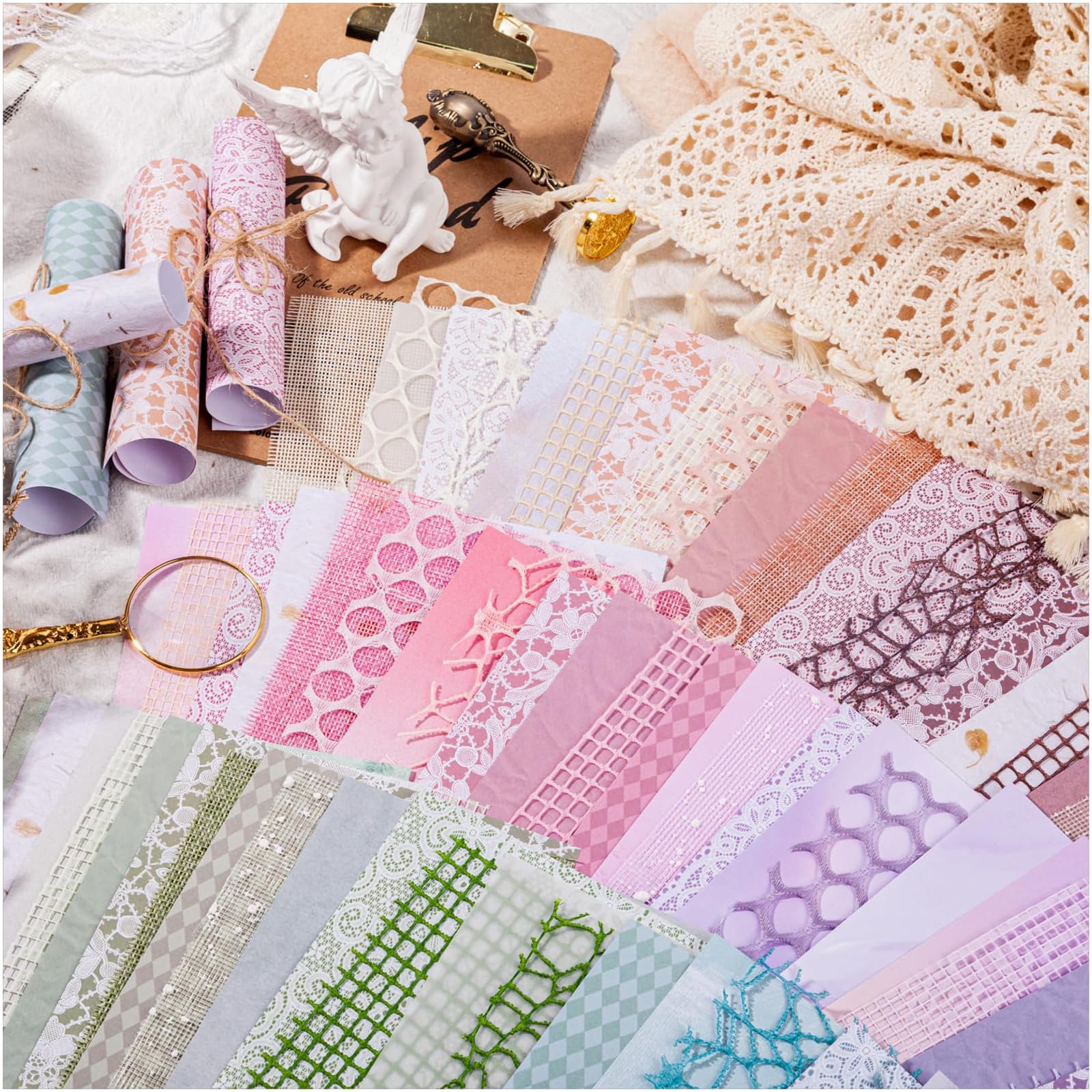 90 Sheets Textured Scrapbook Paper for DIY Crafts - Decorative Decoupage Paper & Mesh Fabric Material for Wedding Scrapbooking, Junk Journaling, Collage & Embellishments - Perfect for Card Making, Scrapbook Albums & Home Decor Projects