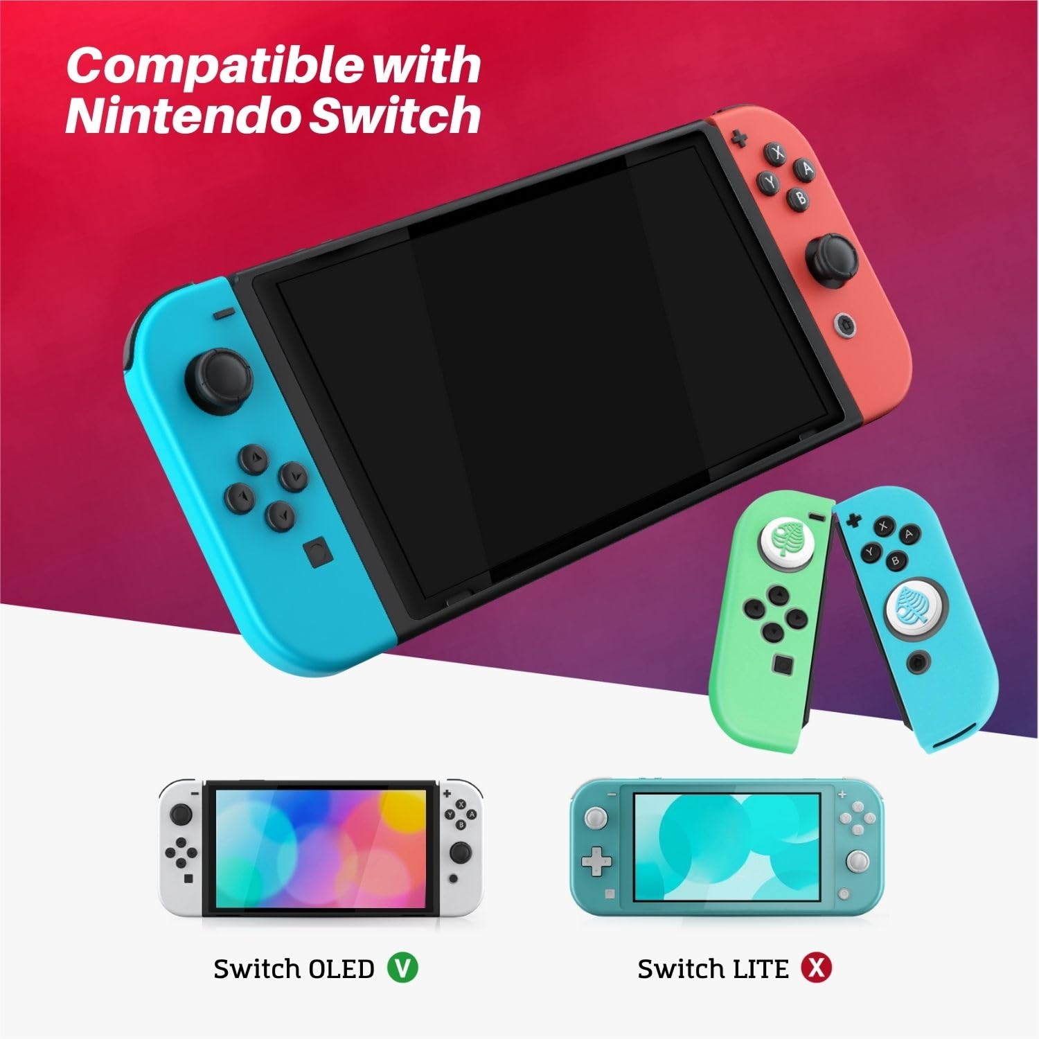 Premium Silicone Joycon Case for Nintendo Switch & Switch OLED - Protective Controller Cover with Thumb Grip Caps (White Leaf) | Durable Gaming Accessory for Enhanced Comfort & Protection During Play