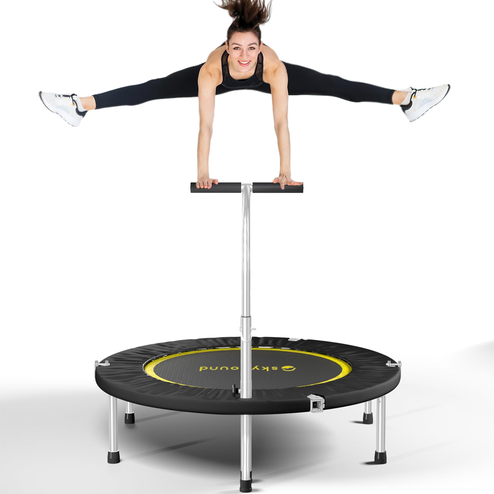 SkyBound Mini Trampoline for Adults - Adjustable T-Bar Handle Rebounder for Home Fitness, Cardio Workout & Weight Loss | Perfect for Indoor Exercise, Gym Training & Family Fun