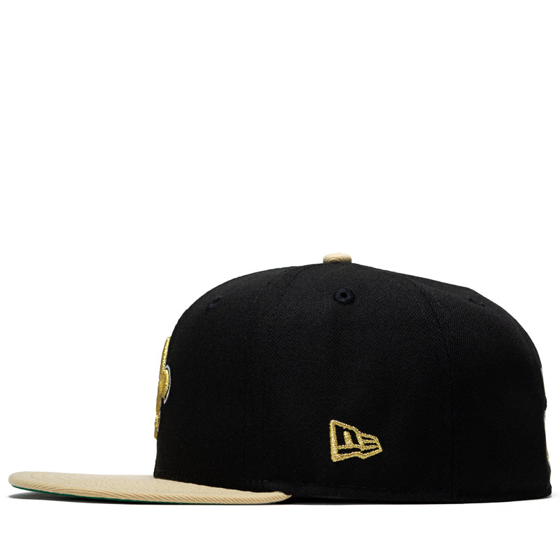 New Era x Politics New Orleans Saints 59FIFTY Fitted Cap - Black/Vegas Gold - Official NFL Snapback Hat for Men & Women - Perfect for Football Games, Sports Events & Streetwear Fashion