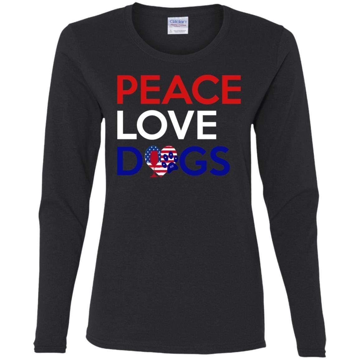 Peace Love Dogs Women's Cotton Long Sleeve T-Shirt | Soft Casual Comfort Tee for Dog Lovers | Perfect for Daily Wear, Dog Walks & Pet-Friendly Outings
