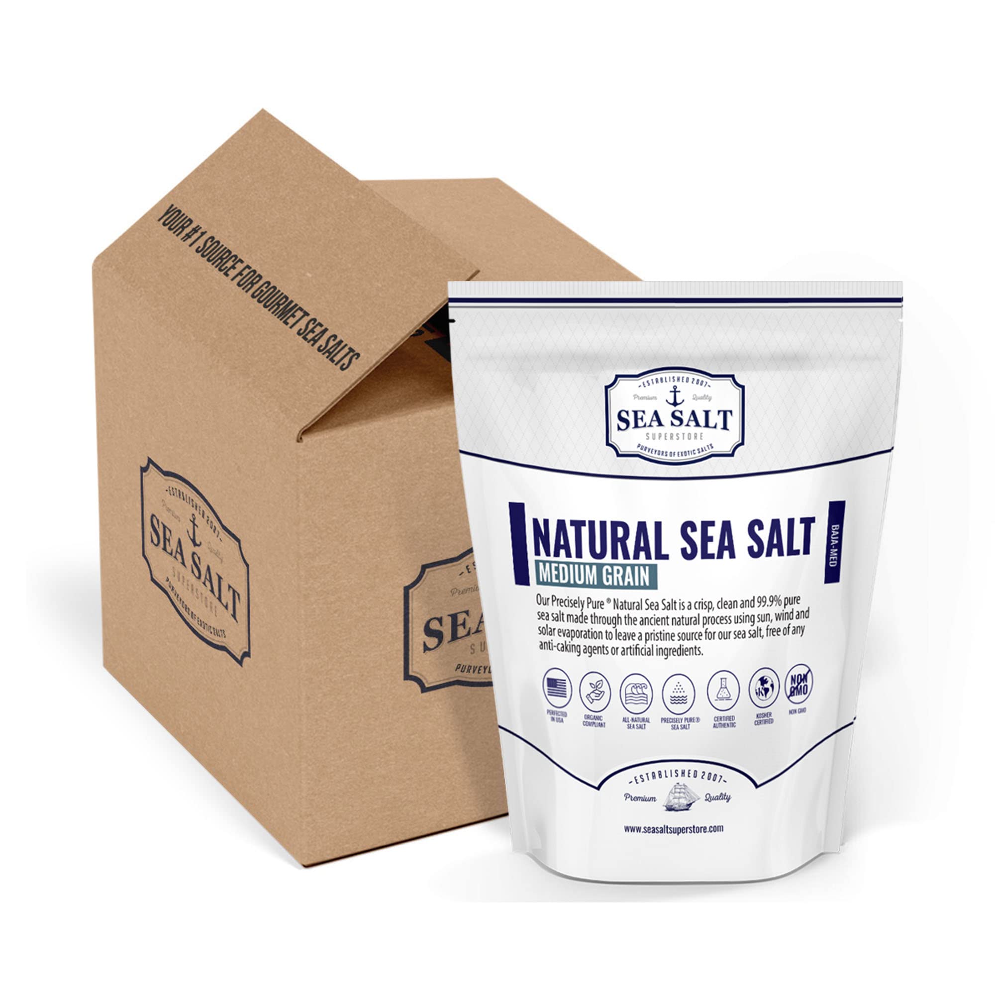 Premium Natural Medium Grain Sea Salt - Gluten-Free, No Artificial Additives, Bulk 20lb for Cooking, Baking & Food Preservation | Sea Salt Superstore