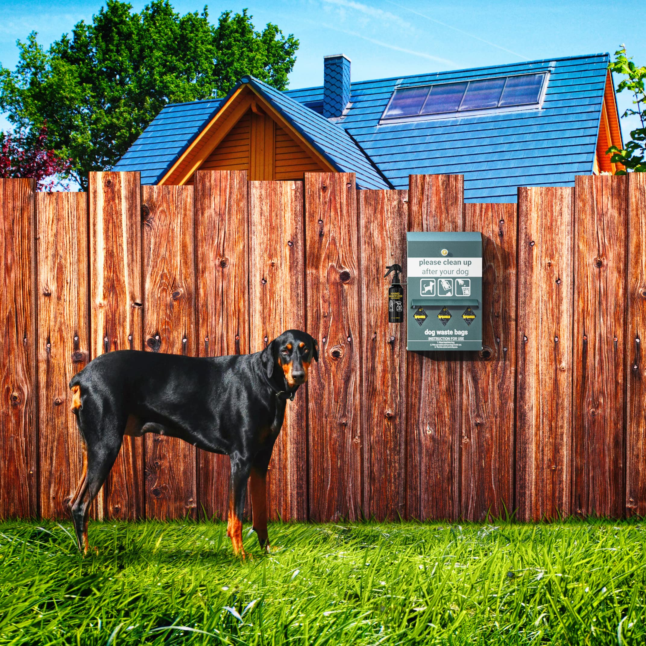 Glow in the Dark Dog Waste Station with 600 Poop Bags & Hand Sanitizer - Outdoor Triple Storage Pet Waste Dispenser with Lock & Rain Guard - Perfect for Parks, Yards & Dog Walking Areas