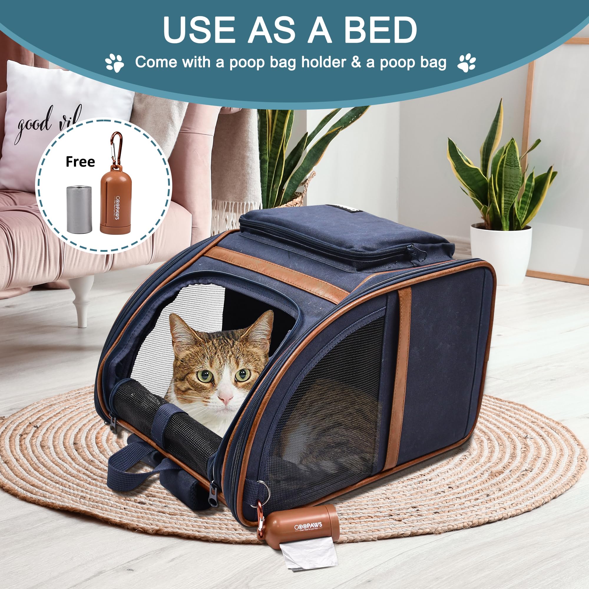JESPET & GOOPAWS Collapsible Pet Carrier Backpack for Dogs and Cats - Breathable Mesh Design for Hiking, Travel, Camping & Outdoor Adventures - Holds Pets Up to 25 lbs (Navy Blue) - Perfect for Airplane, Car Rides & Vet Visits