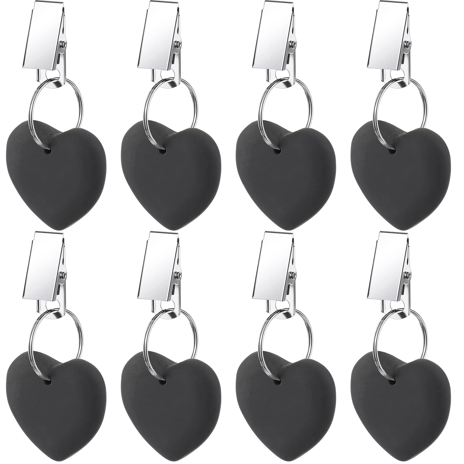 Heart-Shaped Stone Tablecloth Weights with Stainless Steel Clips - 8 Pack Black - Secure Table Linens for Indoor Dining, Outdoor Picnics & Party Decor