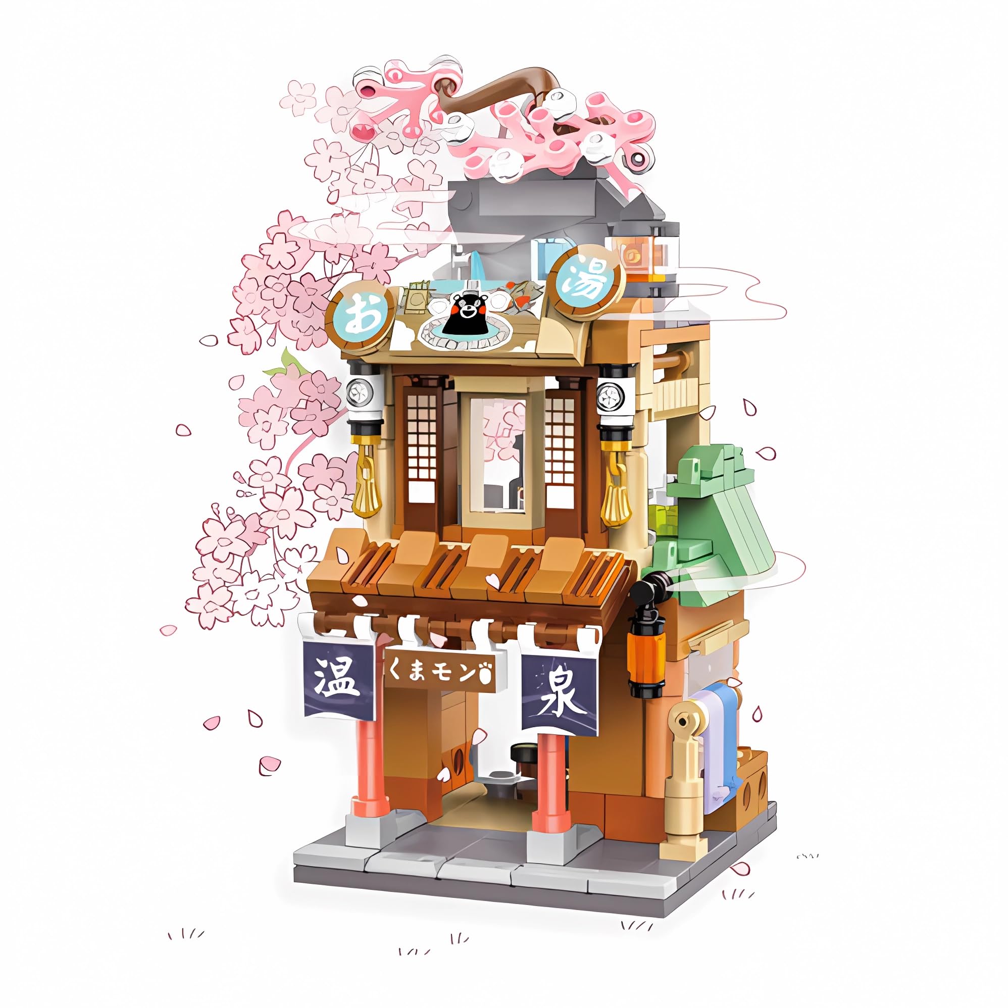 Mini Building Blocks Set - Japanese Street View Hot Spring Shop Model, 330 PCS Construction Toy for Adults & Teens (Not Lego Compatible) - Perfect for Relaxation, Stress Relief & Creative Home Decor