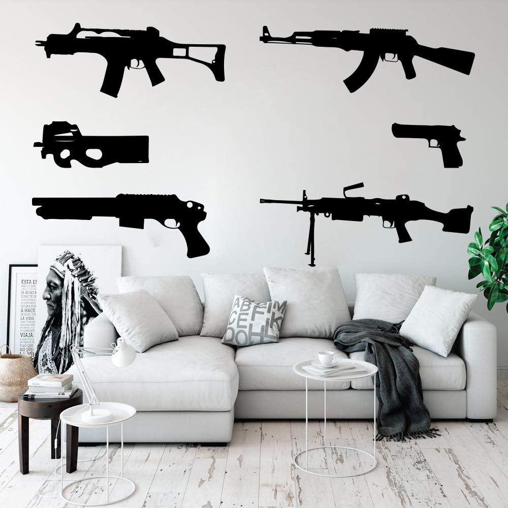 6 Guns Wall Decal for Kids Room - Military Vinyl Stickers for Boys Bedroom Decor