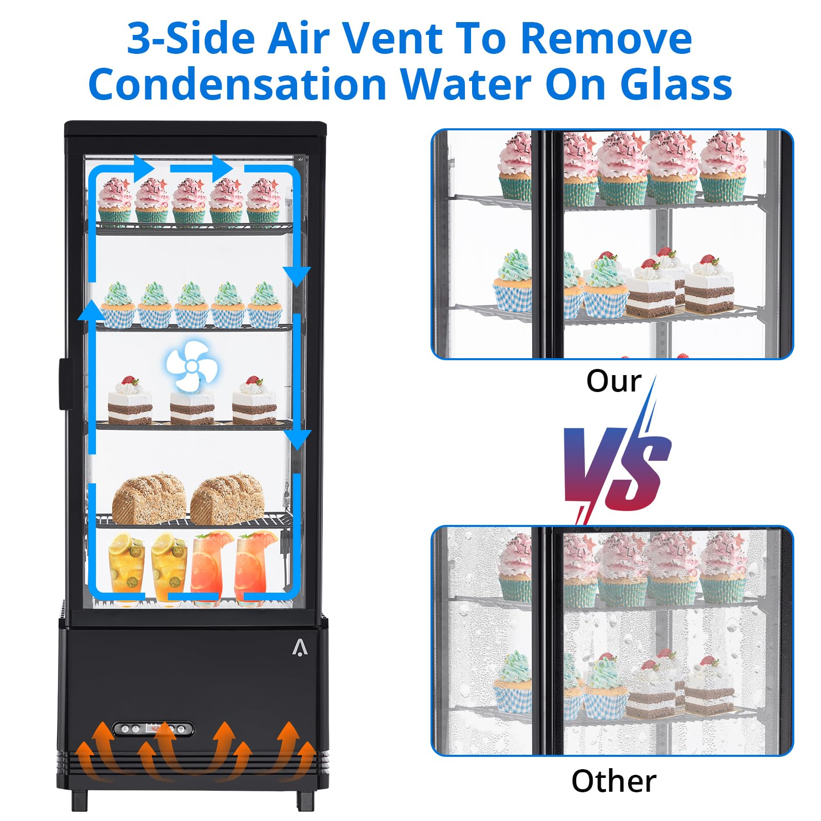 3.46 Cu Ft Commercial Display Refrigerator - Countertop Pastry Fridge with Interior LED Lighting for Bakeries, Cafes & Restaurants | Perfect for Showcasing Desserts, Cakes & Delicacies