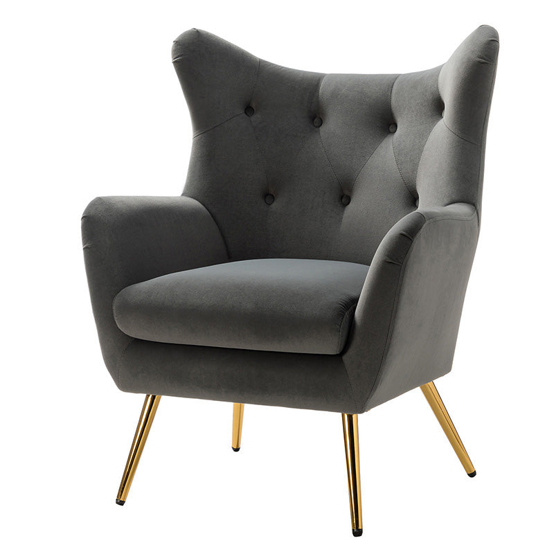 Luxury Isabelle Wingback Velvet Upholstered Armchair - High Back Accent Chair with Sturdy Metal Legs for Living Room, Bedroom & Office Decor